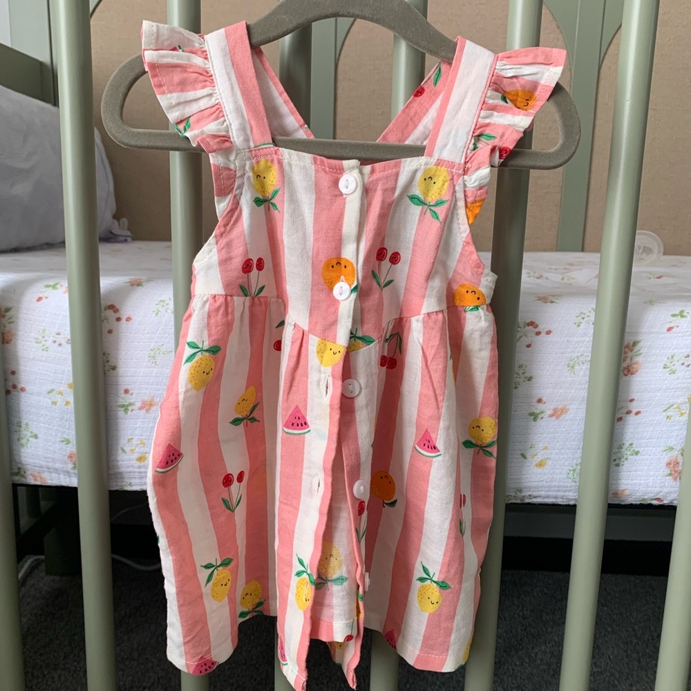 H&M Pink Striped Fruit Print Kids Dress
